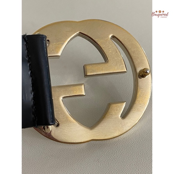 Authentic Gucci Black Calfskin Leather Gold Interlocking G Buckle Belt 90/36 - Picture 14 of 15